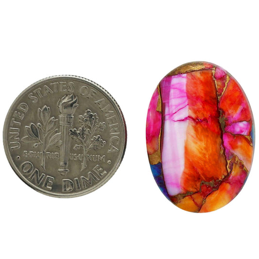 Kingman Orange Dahlia Turquoise 15.9x21.8x5.3 mm Oval Shape Polished Gemstone LS78-06860