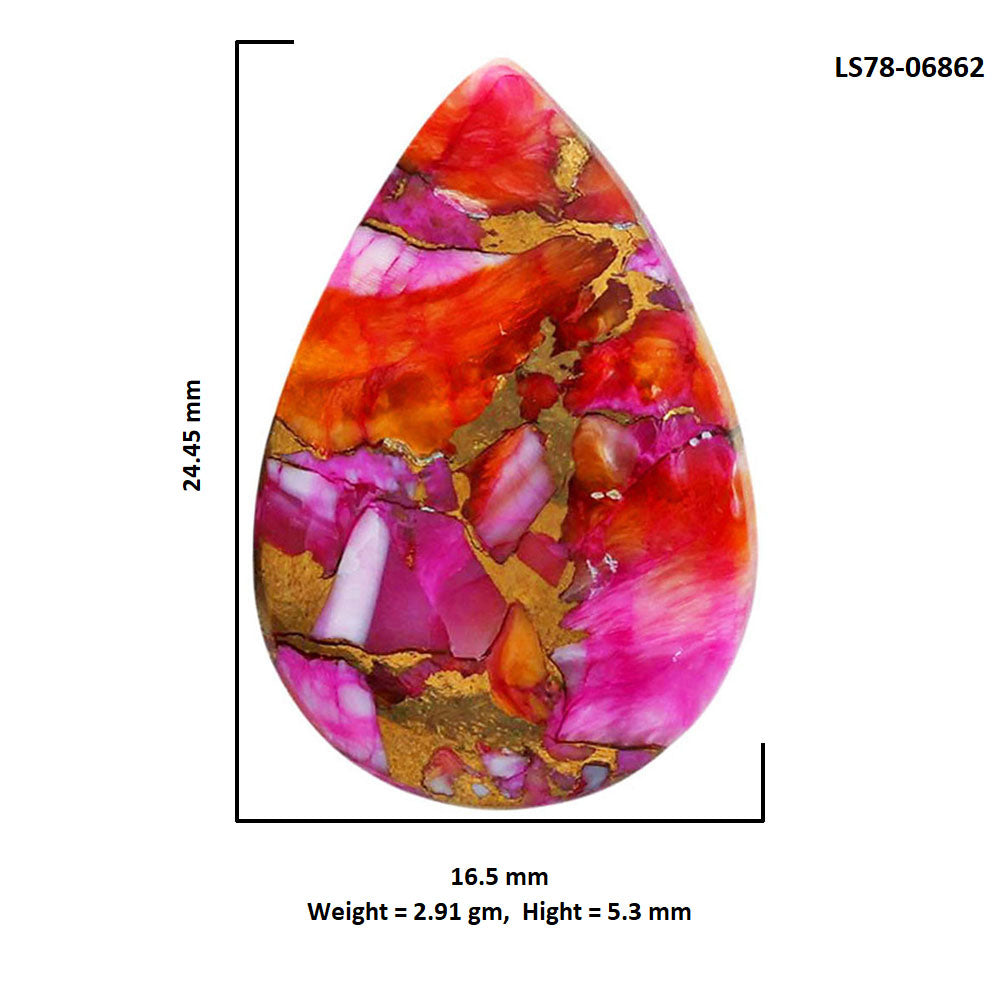 Kingman Orange Dahlia Turquoise 16.5x24.45x5.3 mm Pear Shape Polished Gemstone LS78-06862