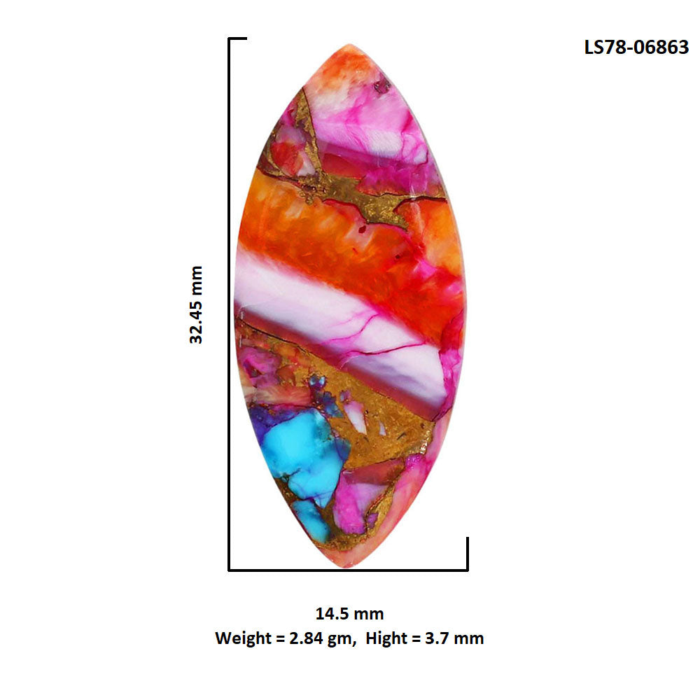 Kingman Orange Dahlia Turquoise 14.5x32.45x3.7 mm Marquise Shape Polished Gemstone LS78-06863