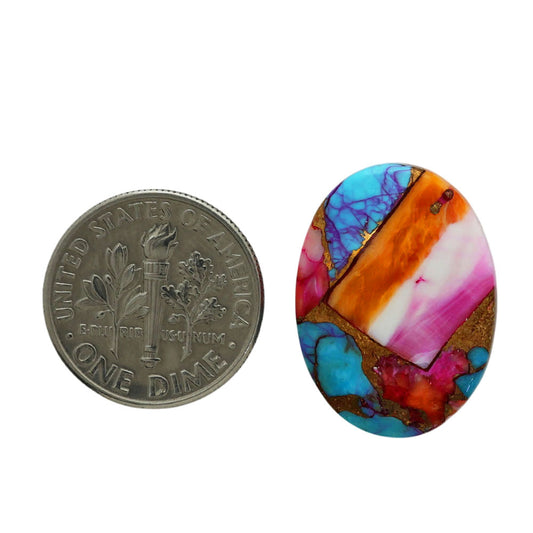Kingman Orange Dahlia Turquoise 16.3x22.15x4.5 mm Oval Shape Polished Gemstone LS78-06867