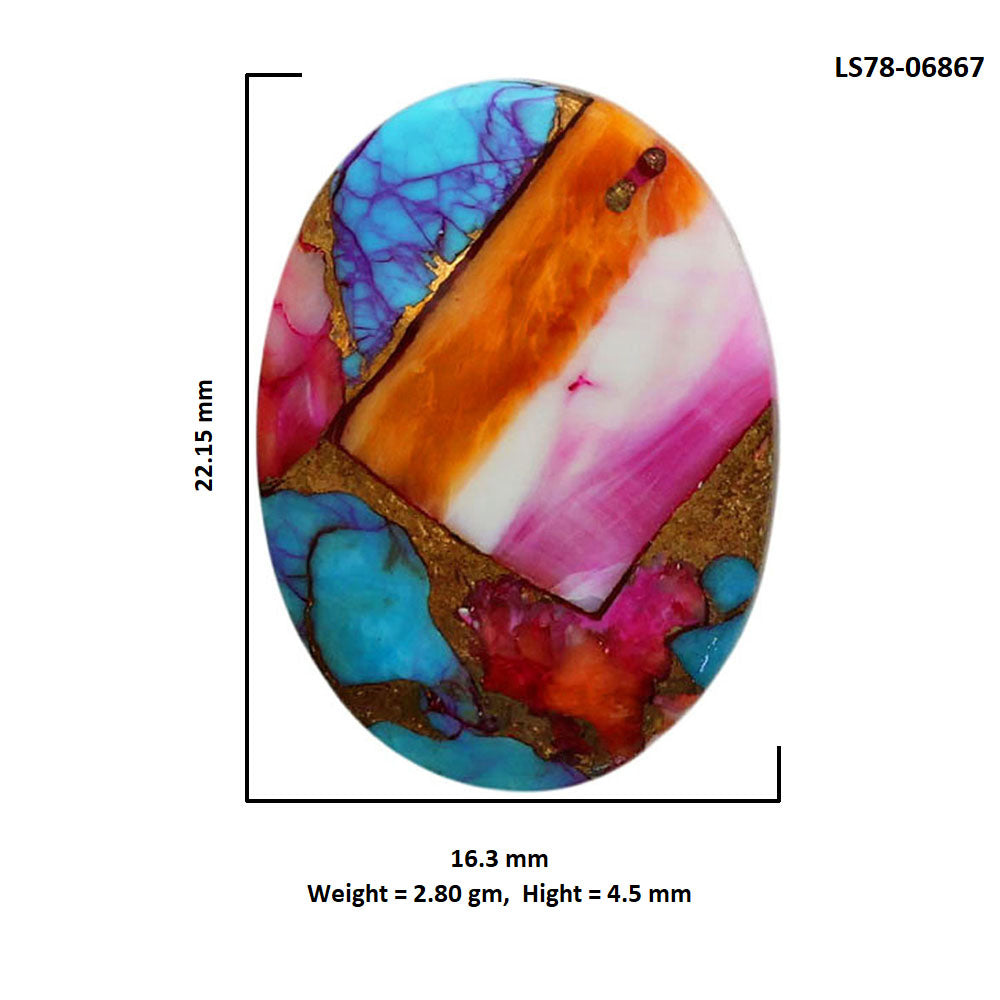 Kingman Orange Dahlia Turquoise 16.3x22.15x4.5 mm Oval Shape Polished Gemstone LS78-06867