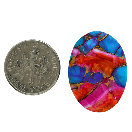 Kingman Orange Dahlia Turquoise 18.8x25.7x5.4 mm Oval Shape Polished Gemstone LS78-06868