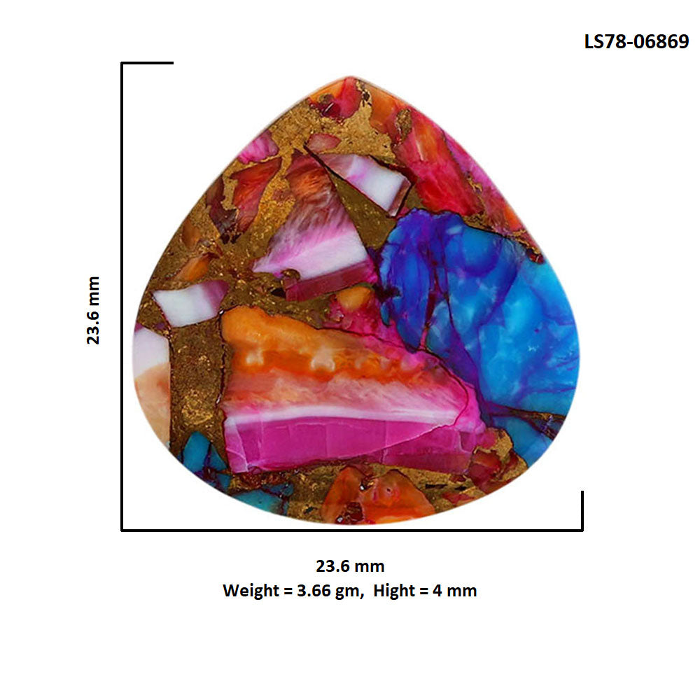 Kingman Orange Dahlia Turquoise 23.6x23.6x4 mm Heart Shape Polished Gemstone LS78-06869