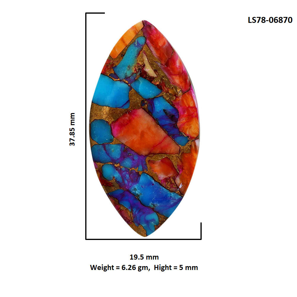 Kingman Orange Dahlia Turquoise 19.5x37.85x5 mm Marquise Shape Polished Gemstone LS78-06870