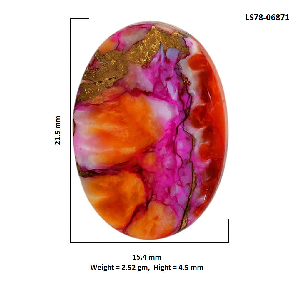 Kingman Orange Dahlia Turquoise 15.4x21.5x4.5 mm Oval Shape Polished Gemstone LS78-06871