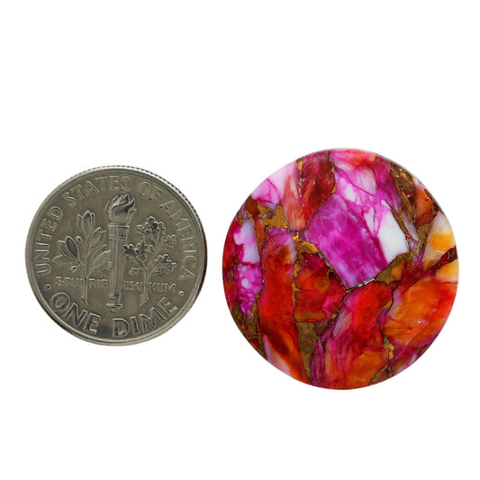 Kingman Orange Dahlia Turquoise 23.2x23.2x5.3 mm Round Shape Polished Gemstone LS78-06874