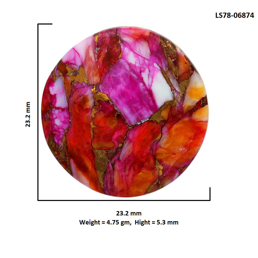 Kingman Orange Dahlia Turquoise 23.2x23.2x5.3 mm Round Shape Polished Gemstone LS78-06874