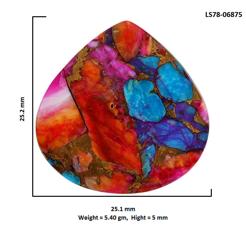 Kingman Orange Dahlia Turquoise 25.1x25.2x5 mm Heart Shape Polished Gemstone LS78-06875