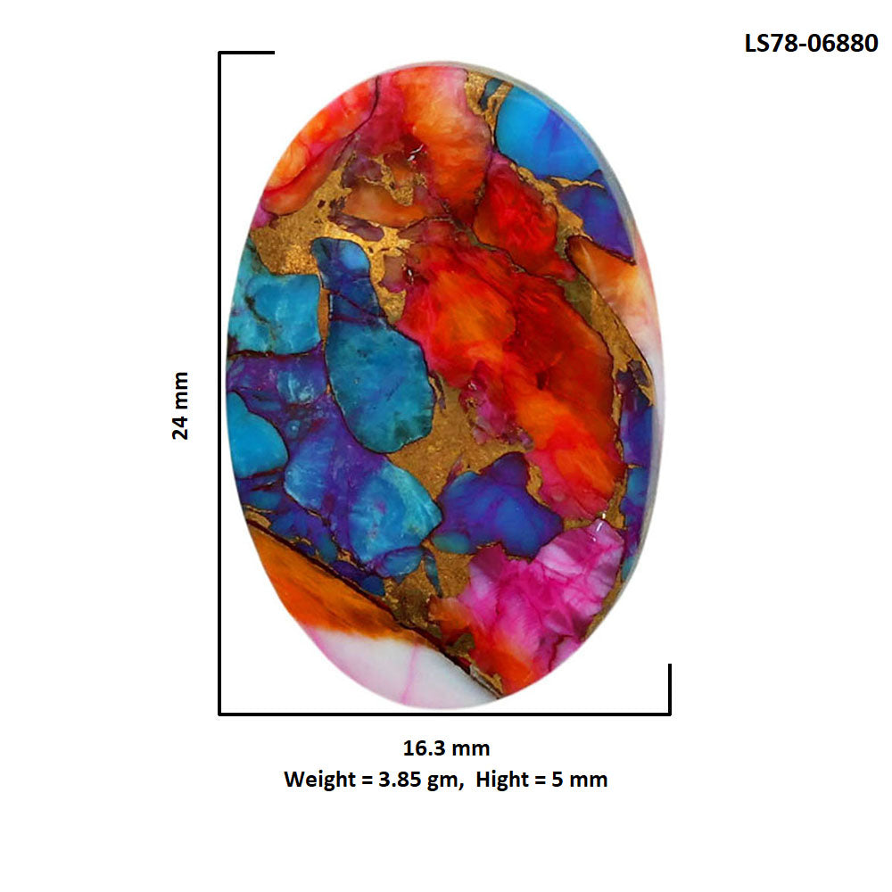 Kingman Orange Dahlia Turquoise 16.3x24x5 mm Oval Shape Polished Gemstone LS78-06880