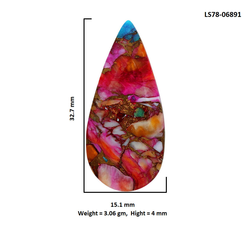 Kingman Orange Dahlia Turquoise 15.1x32.7x4 mm Pear Shape Polished Gemstone LS78-06891