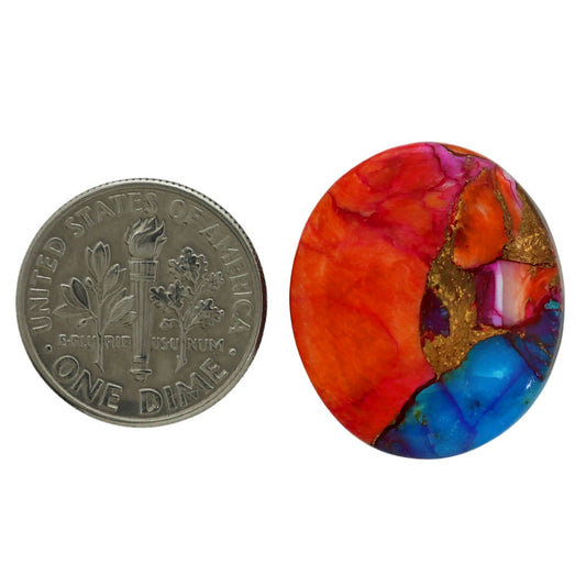 Kingman Orange Dahlia Turquoise 19.5x22.6x5 mm Oval Shape Polished Gemstone LS78-06893