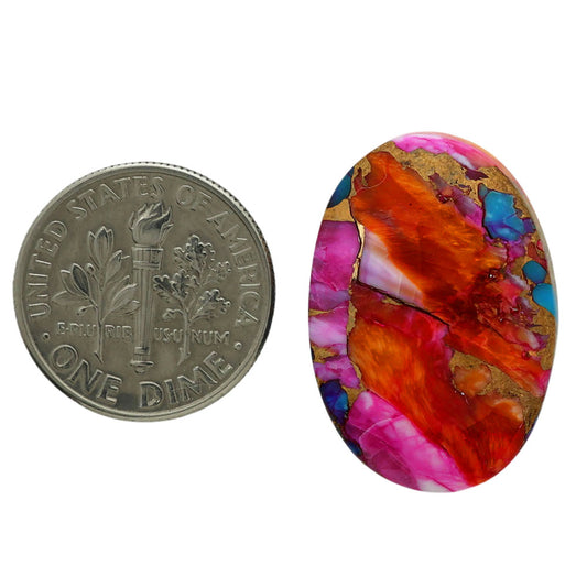 Kingman Orange Dahlia Turquoise 17x24.4x5 mm Oval Shape Polished Gemstone LS78-06895