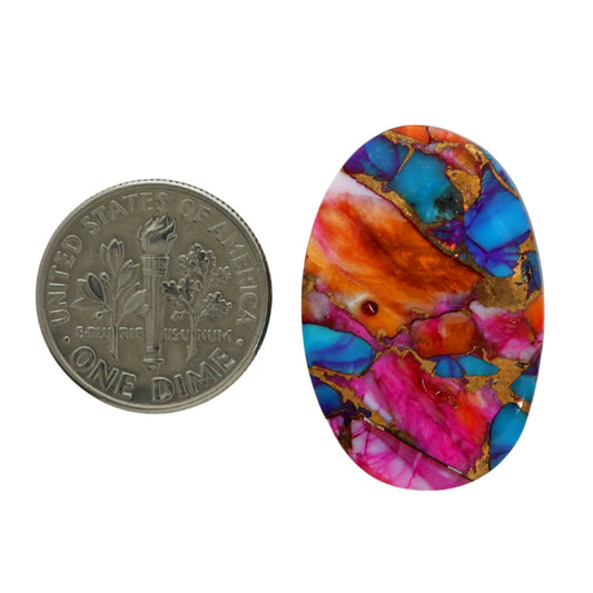 Kingman Orange Dahlia Turquoise 18.5x27.6x4.5 mm Oval Shape Polished Gemstone LS78-06915