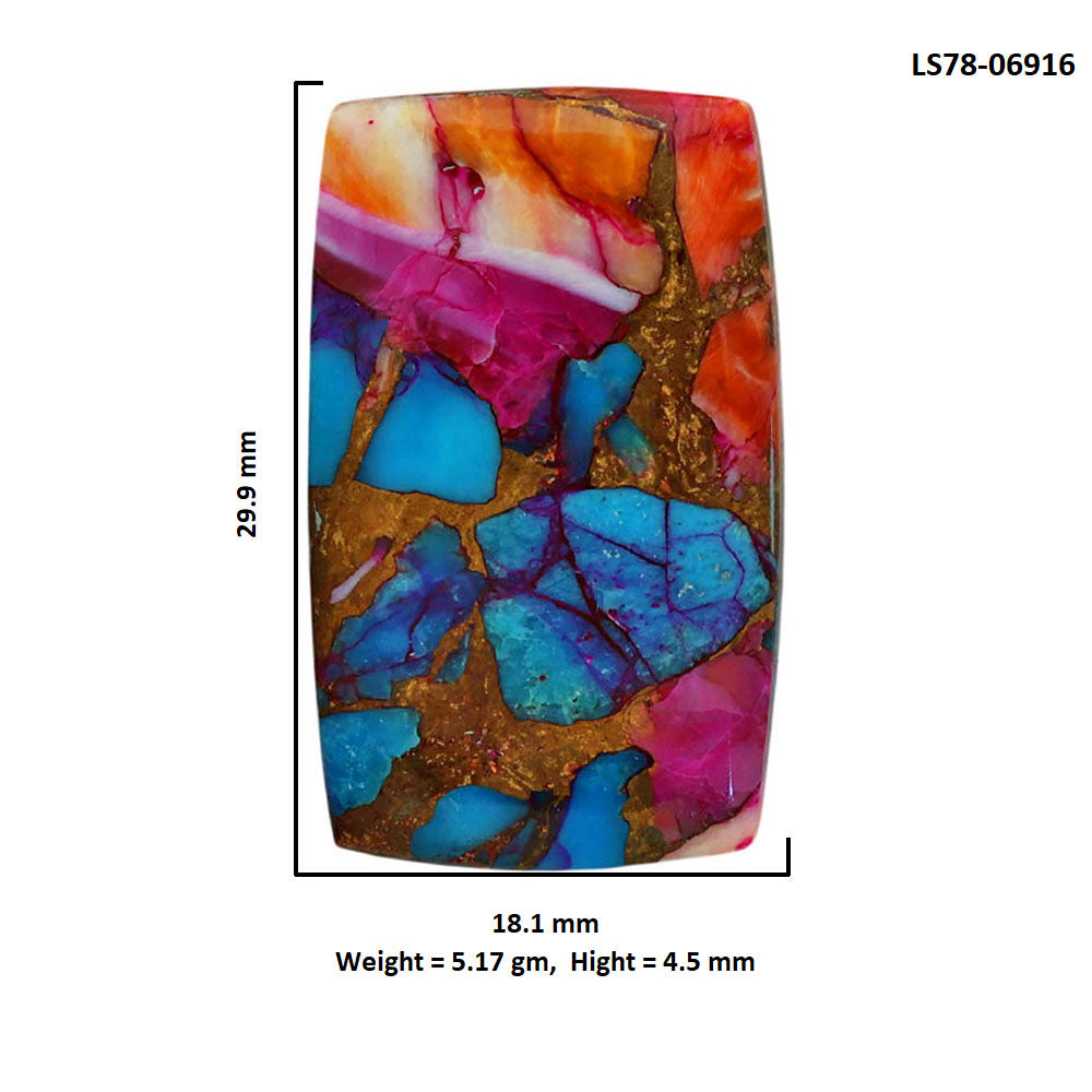 Kingman Orange Dahlia Turquoise 18.1x29.9x4.5 mm Baguette Shape Polished Gemstone LS78-06916