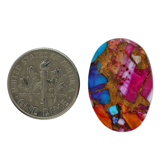Kingman Orange Dahlia Turquoise 16x23.1x4 mm Oval Shape Polished Gemstone LS78-06919