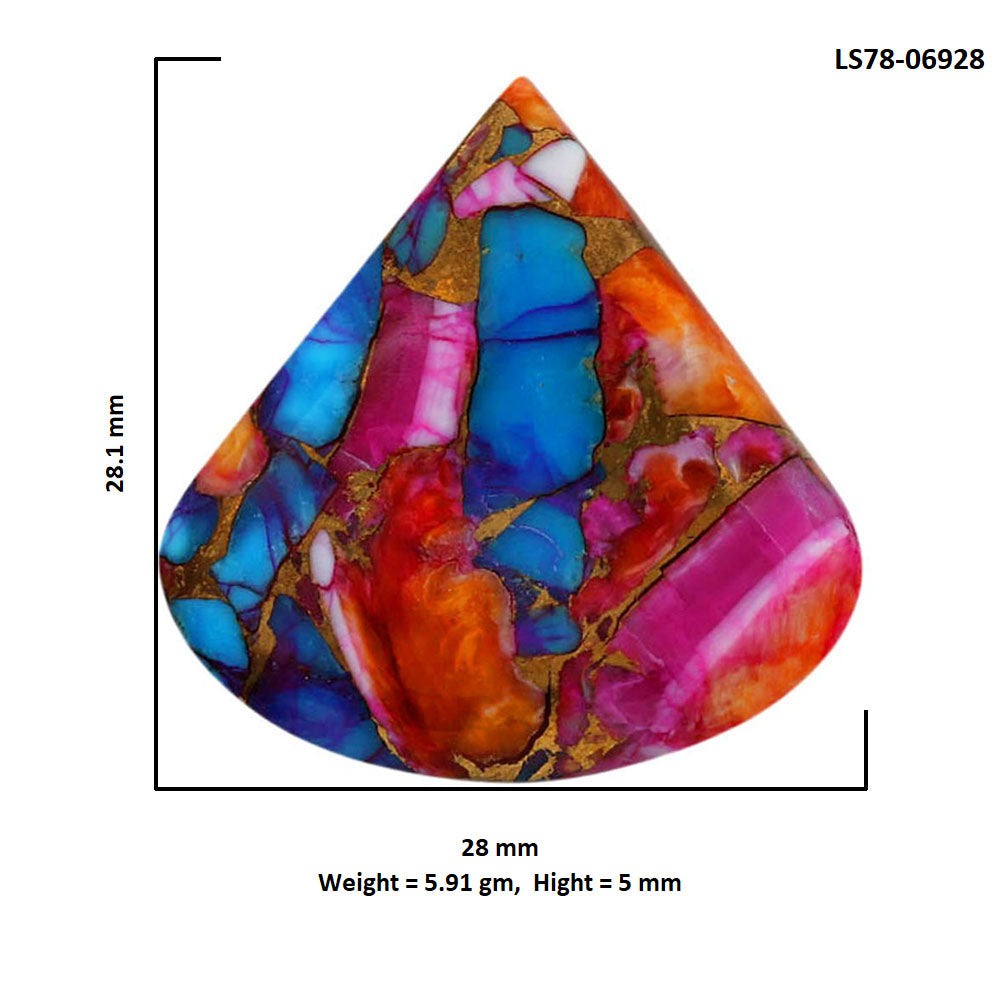Kingman Orange Dahlia Turquoise 28x28.1x5 mm Heart Shape Polished Gemstone LS78-06928