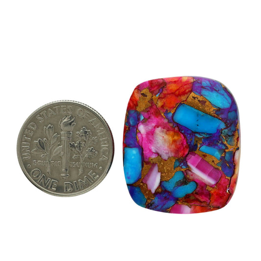Kingman Orange Dahlia Turquoise 21.6x25.1x5.7 mm Cushion Shape Polished Gemstone LS78-06929