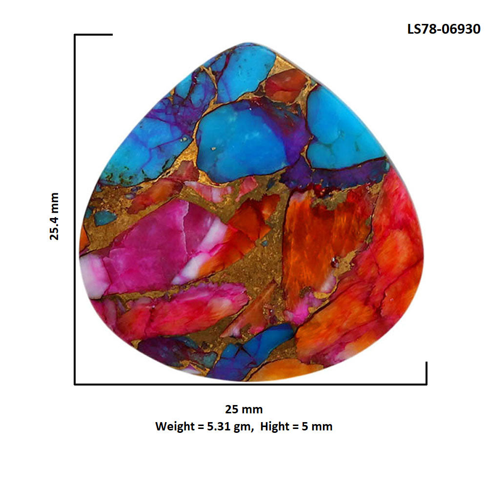 Kingman Orange Dahlia Turquoise 25x25.4x5 mm Heart Shape Polished Gemstone LS78-06930