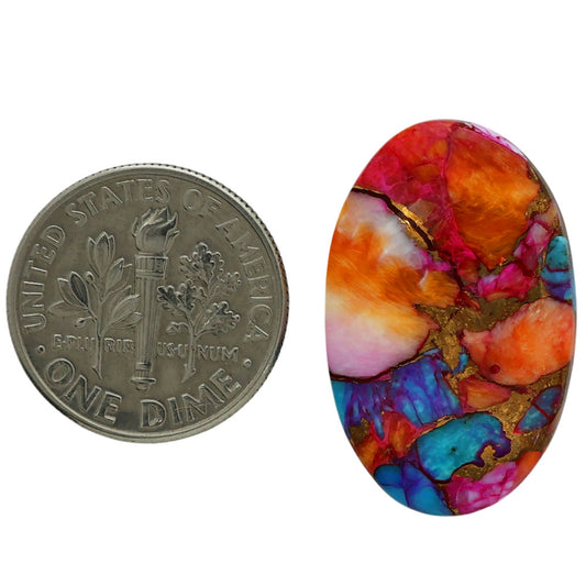 Kingman Orange Dahlia Turquoise 16x25.1x4 mm Oval Shape Polished Gemstone LS78-06933