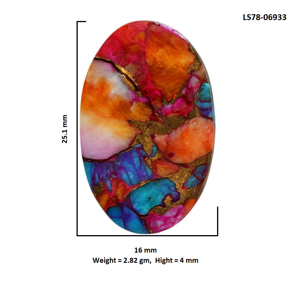 Kingman Orange Dahlia Turquoise 16x25.1x4 mm Oval Shape Polished Gemstone LS78-06933