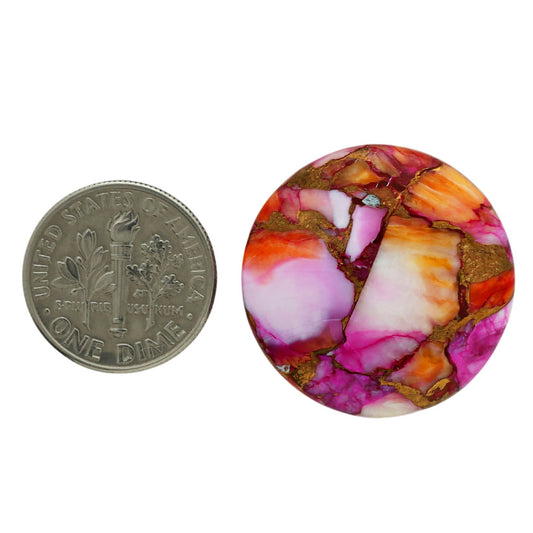 Kingman Orange Dahlia Turquoise 25x25x6 mm Round Shape Polished Gemstone LS78-06936