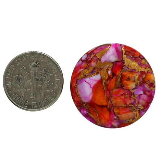 Kingman Orange Dahlia Turquoise 25x25x5.5 mm Round Shape Polished Gemstone LS78-06939