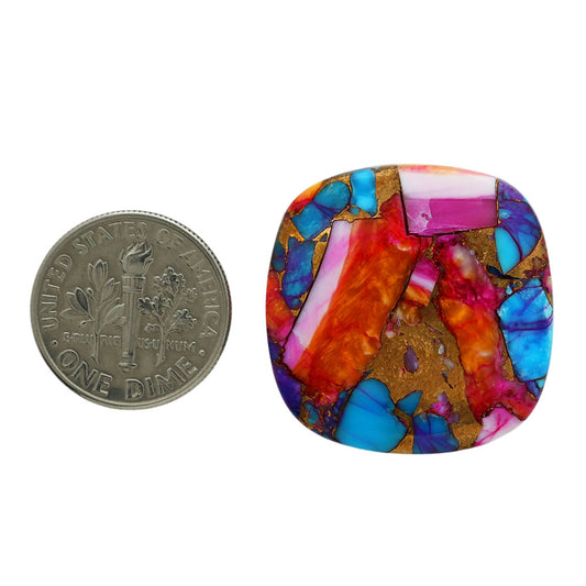 Kingman Orange Dahlia Turquoise 25.6x25.6x4.8 mm Cushion Shape Polished Gemstone LS78-06942