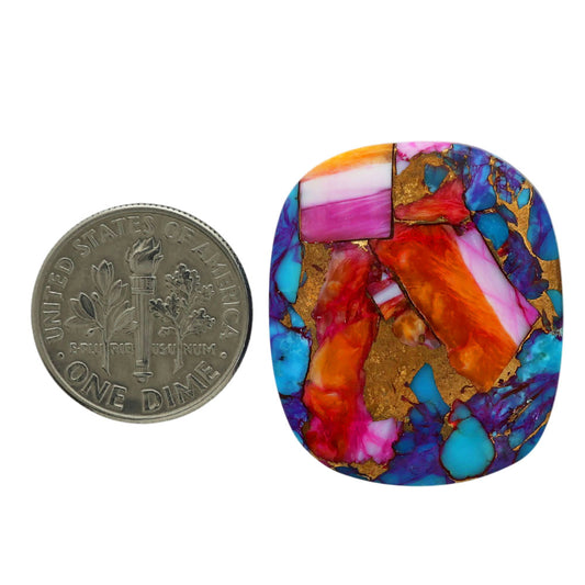 Kingman Orange Dahlia Turquoise 23.8x27.75x5 mm Cushion Shape Polished Gemstone LS78-06947