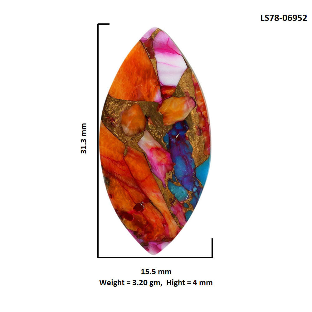 Kingman Orange Dahlia Turquoise 15.5x31.3x4 mm Marquise Shape Polished Gemstone LS78-06952
