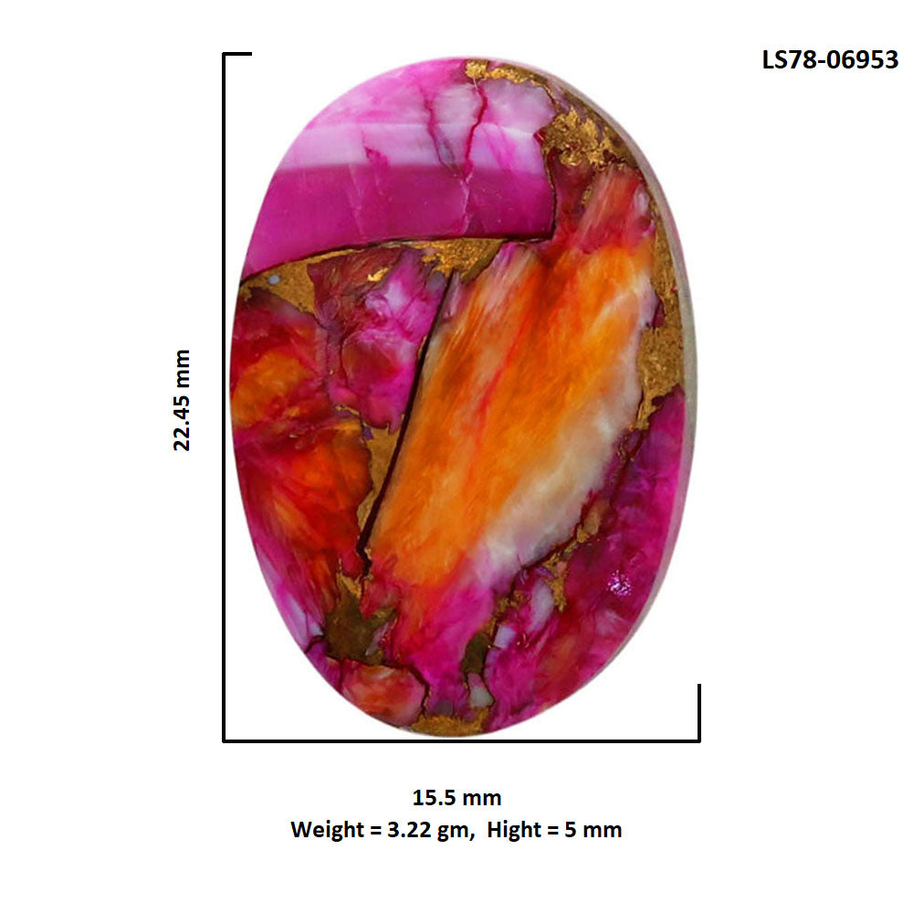 Kingman Orange Dahlia Turquoise 15.5x22.45x5 mm Oval Shape Polished Gemstone LS78-06953