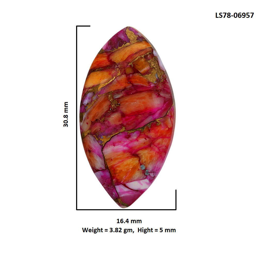 Kingman Orange Dahlia Turquoise 16.4x30.8x5 mm Marquise Shape Polished Gemstone LS78-06957