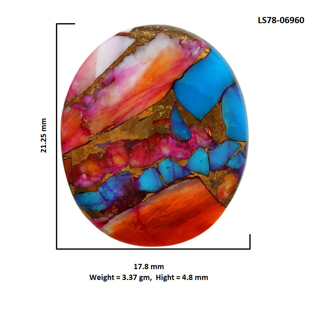 Kingman Orange Dahlia Turquoise 17.8x21.25x4.8 mm Oval Shape Polished Gemstone LS78-06960