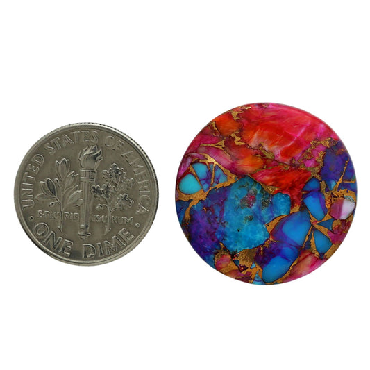Kingman Orange Dahlia Turquoise 22.6x22.6x3.8 mm Round Shape Polished Gemstone LS78-06963