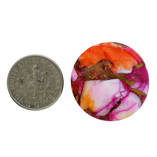 Kingman Orange Dahlia Turquoise 25x25x5.5 mm Round Shape Polished Gemstone LS78-06964
