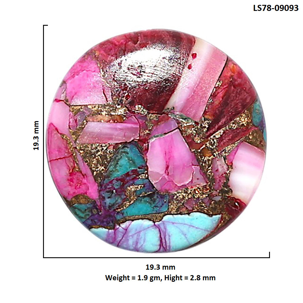Kingman Pink Dahlia Turquoise 19.3x19.3x2.8 mm Round Shape Polished Gemstone LS78-09093