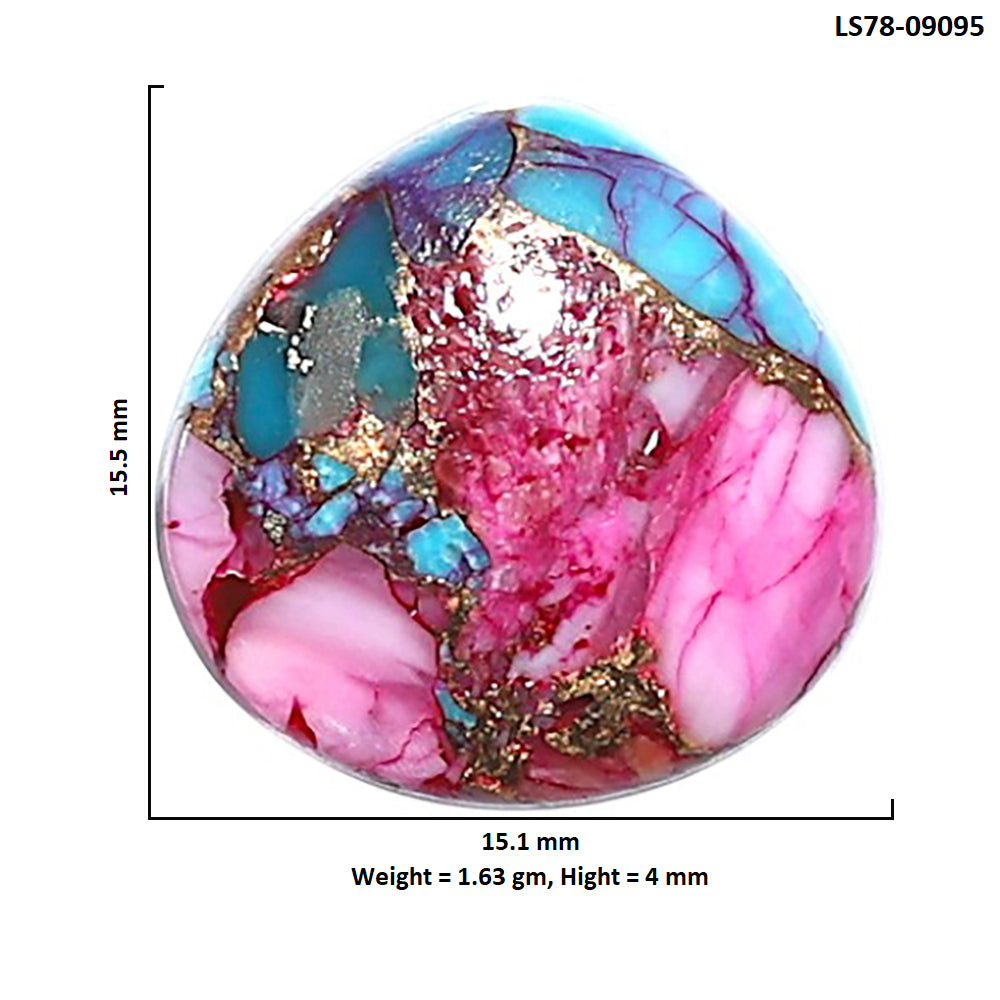 Kingman Pink Dahlia Turquoise 15.1x15.5x4 mm Heart Shape Polished Gemstone LS78-09095