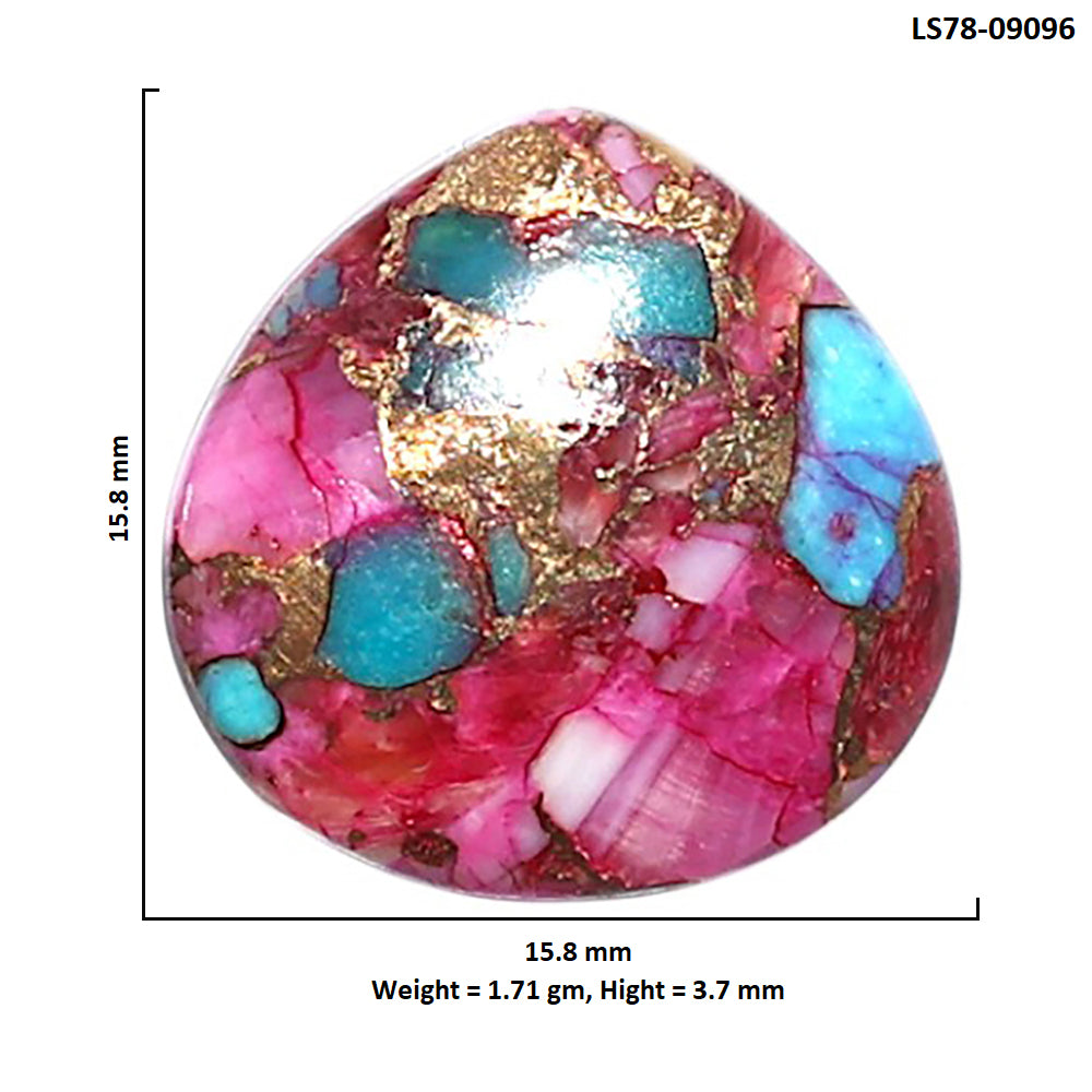Kingman Pink Dahlia Turquoise 15.8x15.8x3.7 mm Heart Shape Polished Gemstone LS78-09096