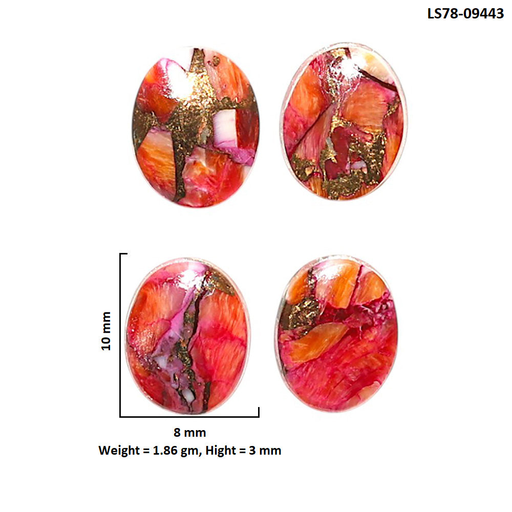 Natural Kingman Orange Dahlia Turquoise 8x10x3 mm Oval Shape Polished Gemstone Set of 4 LS78-09443