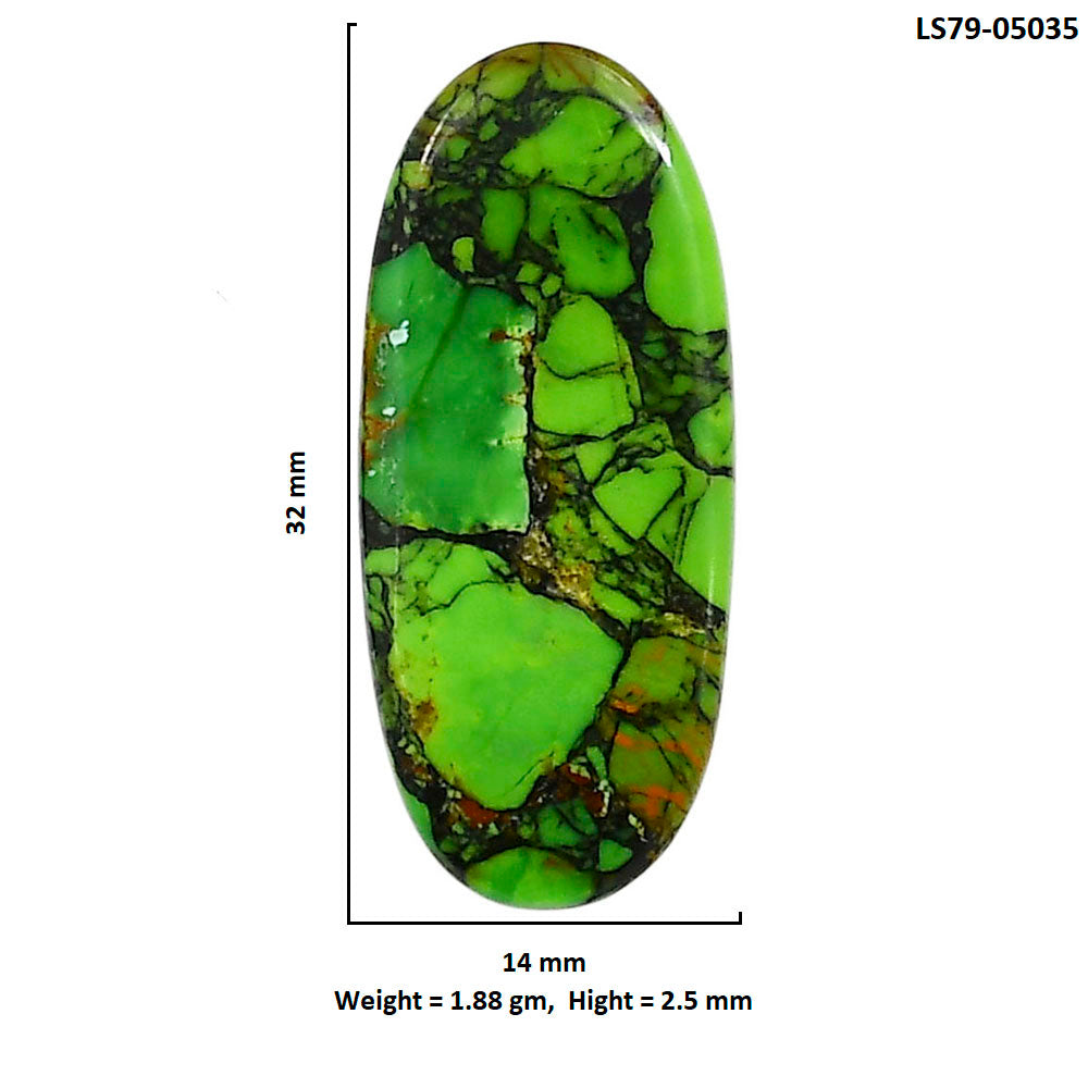 Green Matrix Turquoise 14x32x2.5 mm Oval Shape Polished Gemstone LS79-05035