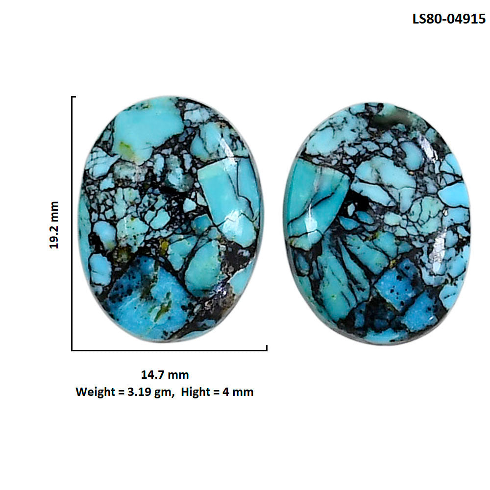 Lucky Charm Tibetan Turquoise Pair 14.7x19.2x4 mm Oval Shape Polished Gemstone LS80-04915