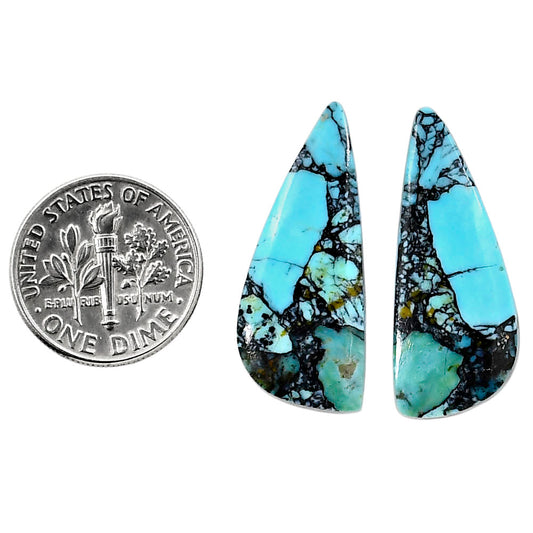 Lucky Charm Tibetan Turquoise Pair 12x28.9x3.4 mm Oval Shape Polished Gemstone LS80-04920