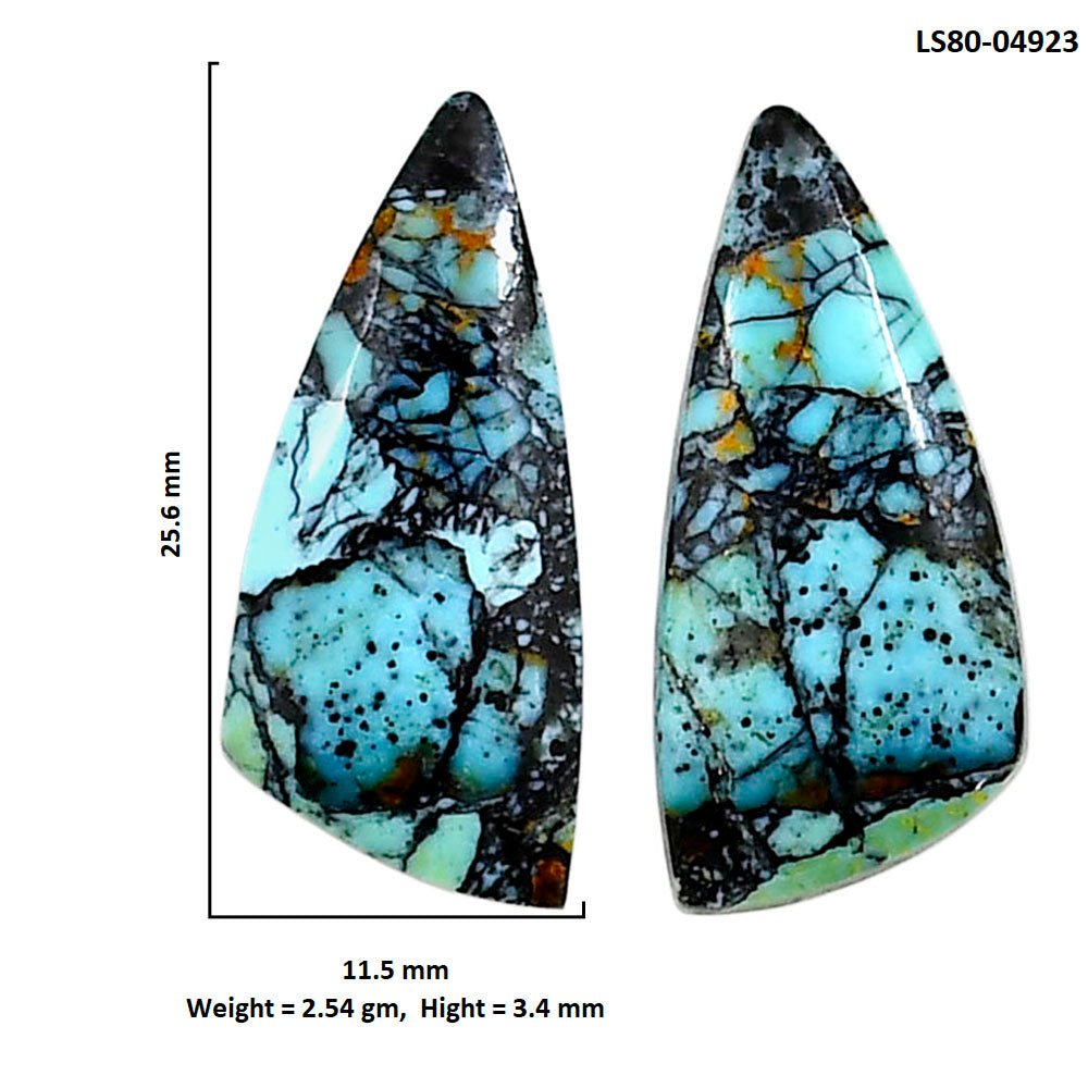 Lucky Charm Tibetan Turquoise Pair 11.5x25.6x3.4 mm Fancy Shape Polished Gemstone LS80-04923