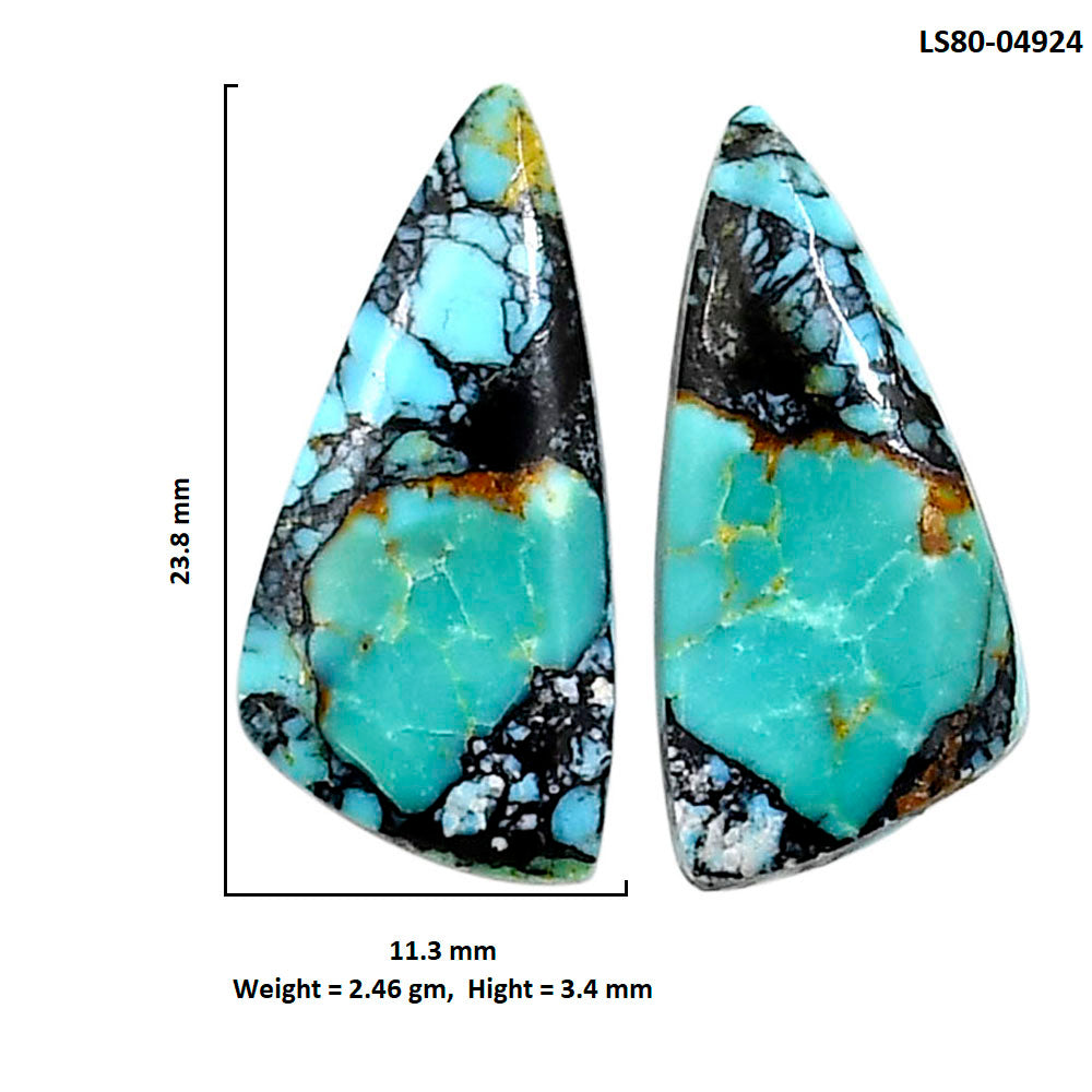 Lucky Charm Tibetan Turquoise Pair 11.3x23.8x3.4 mm Fancy Shape Polished Gemstone LS80-04924