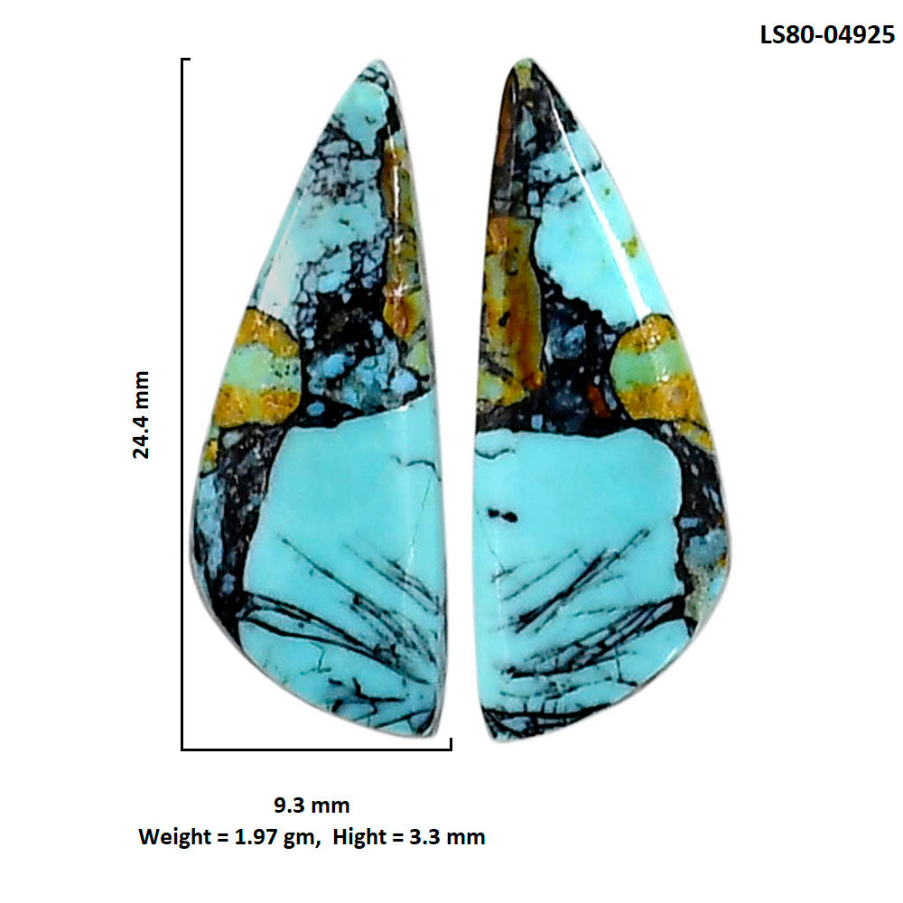 Lucky Charm Tibetan Turquoise Pair 9.3x24.4x3.3 mm Fancy Shape Polished Gemstone LS80-04925