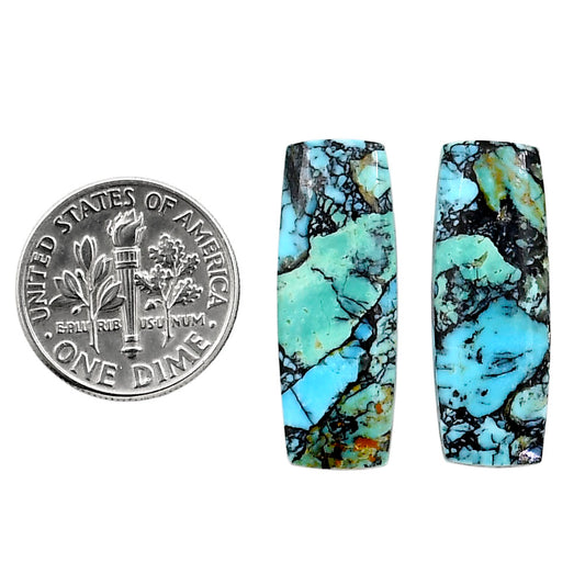 Lucky Charm Tibetan Turquoise Pair 9.6x26.25x3.5 mm Baguette Shape Polished Gemstone LS80-04926