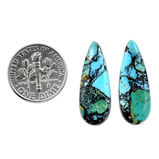 Lucky Charm Tibetan Turquoise Pair 9.5x25.35x3 mm Pear Shape Polished Gemstone LS80-04934