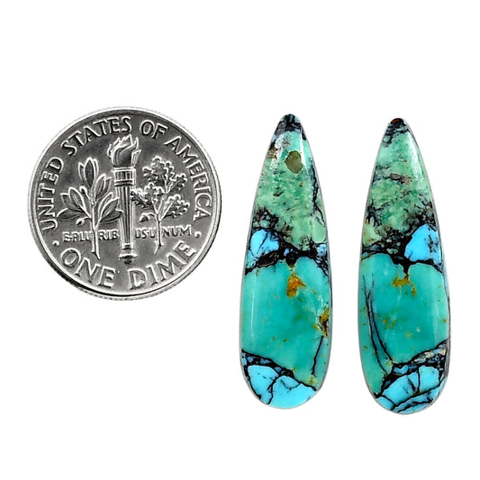 Lucky Charm Tibetan Turquoise Pair 8.5x27.3x3 mm Pear Shape Polished Gemstone LS80-04935