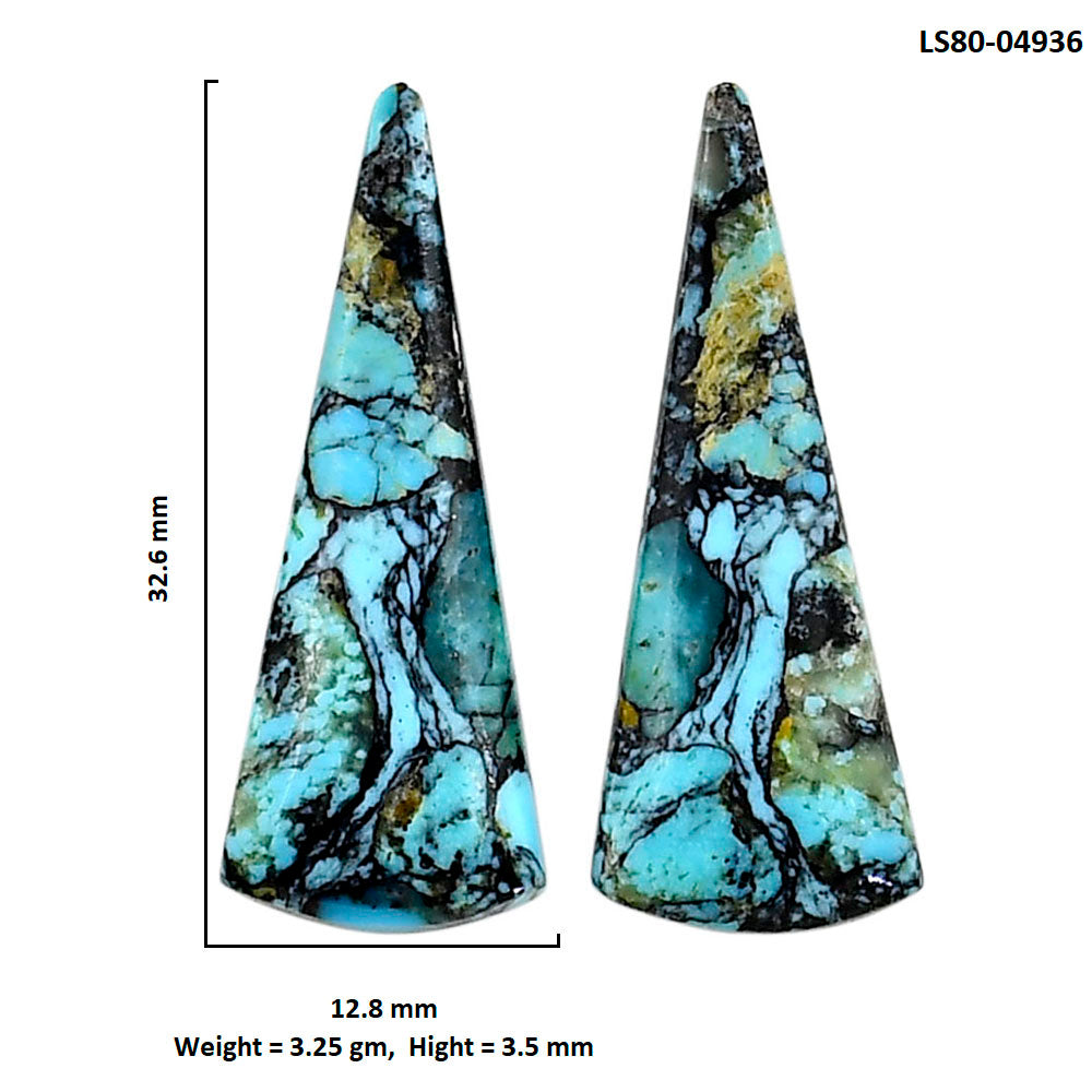 Lucky Charm Tibetan Turquoise Pair 12.8x32.6x3.5 mm Fancy Shape Polished Gemstone LS80-04936