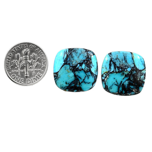 Lucky Charm Tibetan Turquoise Pair 18x18x3.8 mm Cushion Shape Polished Gemstone LS80-04939