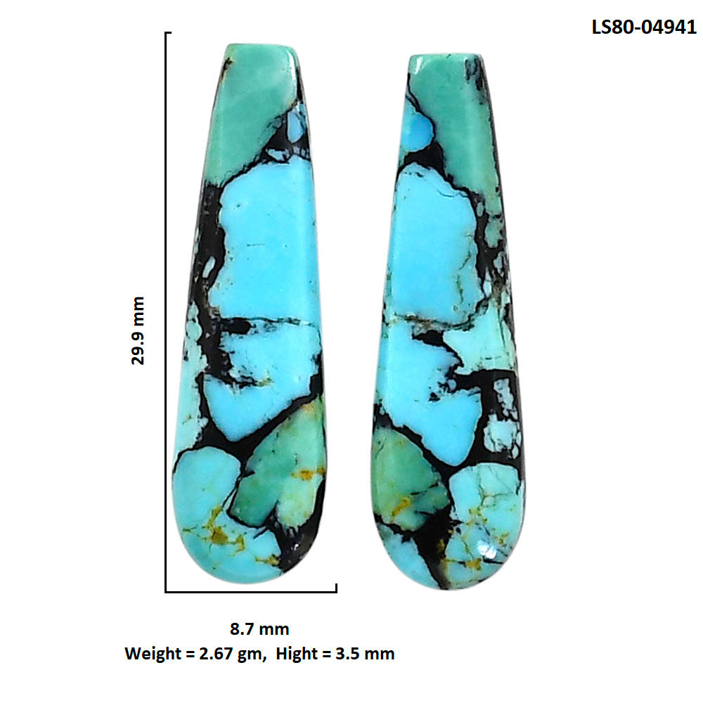 Lucky Charm Tibetan Turquoise Pair 8.7x29.9x3.5 mm Fancy Shape Polished Gemstone LS80-04941